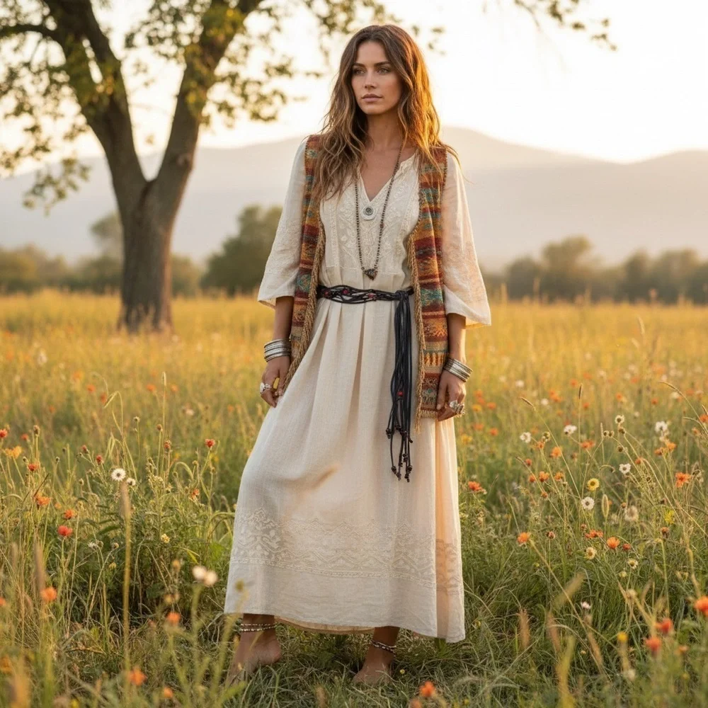 Bohemian Beaded Hippie Suede Leather OS Tie Belt